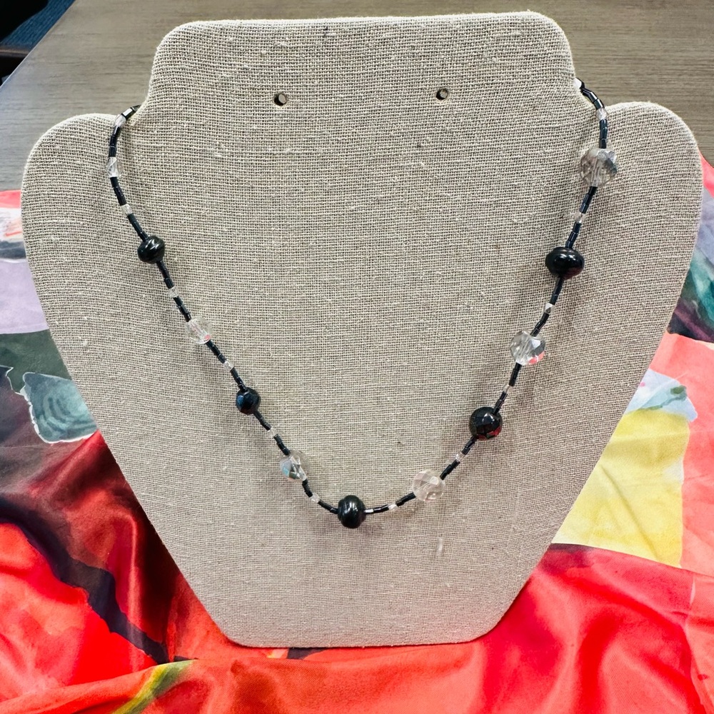 Classic Black and Clear Bead Necklace — Women Jewelry